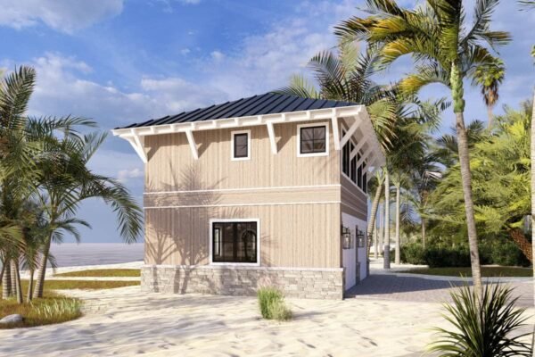 Coastal Carriage House Plan: 1 Bed Apartment, 2-Car Garage
