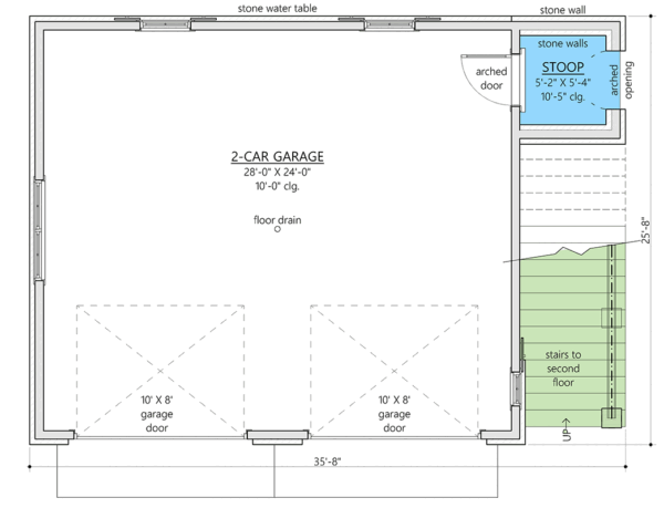Coastal Carriage House Plan: 1 Bed Apartment, 2-Car Garage